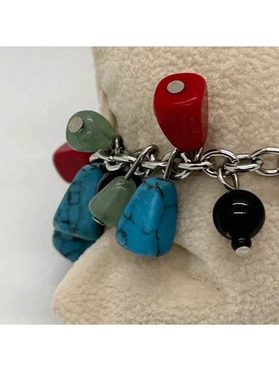 Disney Mickey Mouse Sterling Silver Tone Turquoise Coral & Black Stones Charm Br - Picture 7 of 10